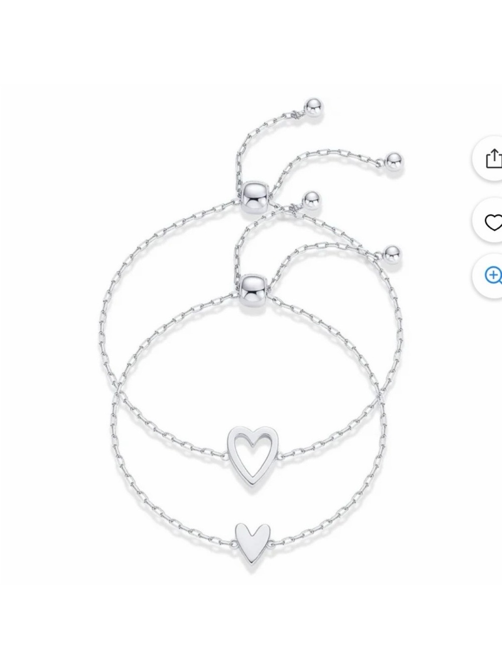 Sterling Silver Heart Slider Bracelet Set - Silver